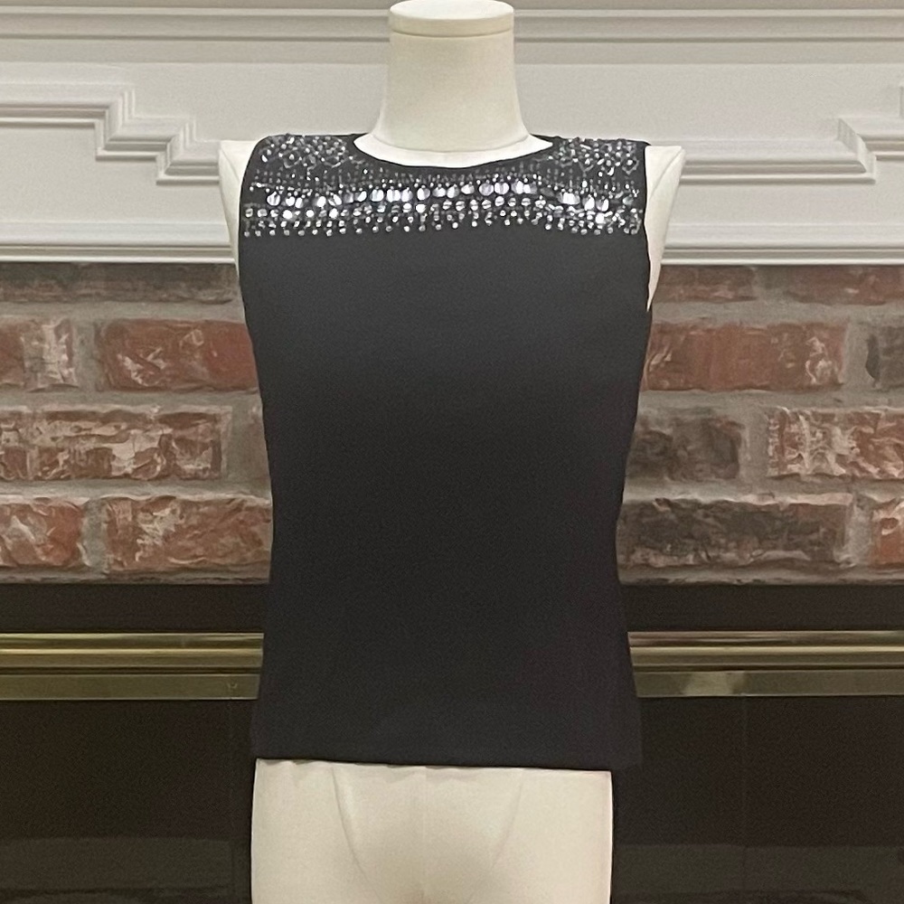 J.A.C. Sequined/rhinestoned black sleeveless plus size top / 1X / EUC